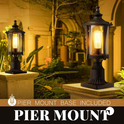 JAZAVA 1-Light Black Outdoor Pier Mount Post Lantern Lamp Lights 2 Pack