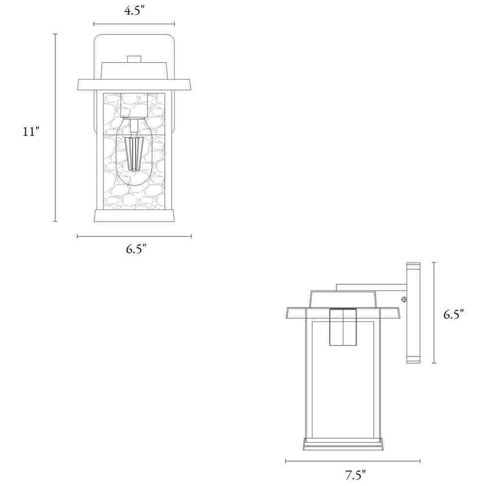 LNC Matte Black Outdoor Wall Lantern Sconce with Textured Glass Shade