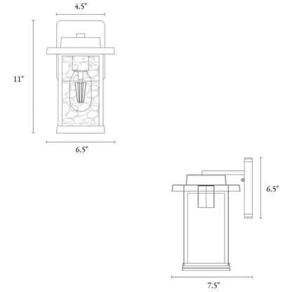 LNC Matte Black Outdoor Wall Lantern Sconce with Textured Glass Shade