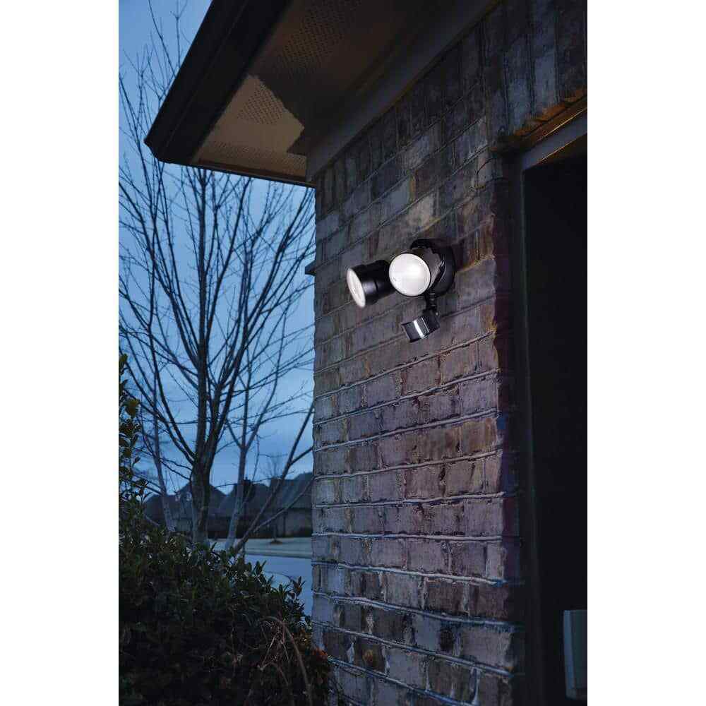 LUTEC 110 Degree 2Head Black Integrated LED Motion activated Outdoor Flood Light