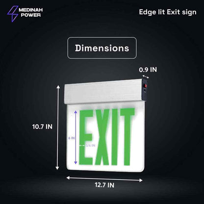 MEDINAH POWER LED Emergency Edge-Lit Exit Sign, Damp Rated GREEN Letters