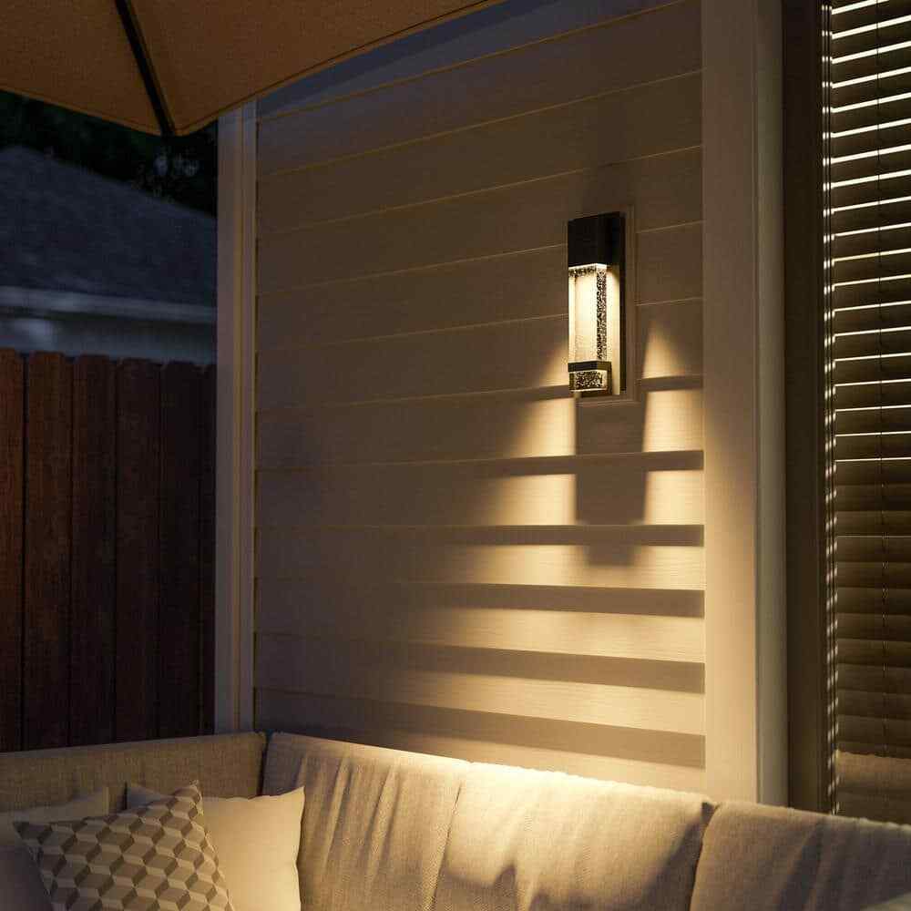 Home Decorators 1-Light Black LED Outdoor Sconce Lantern Light w/ Seeded Glass
