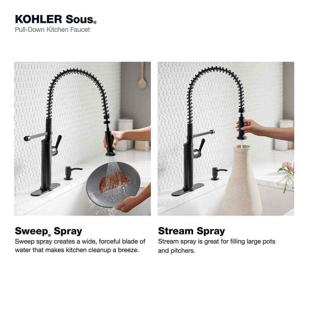 KOHLER Sous Pro-Style Single Handle Pull Down Sprayer Kitchen Faucet Matte Black
