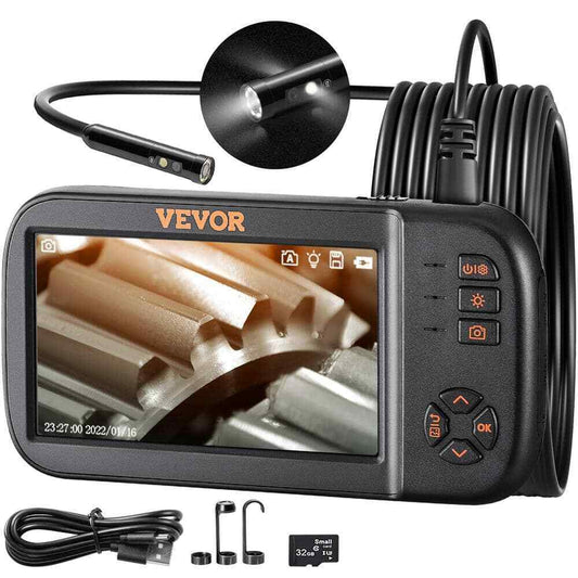 VEVOR 3-Lens Borescope Camera 4.5" Screen Endoscope Sewer Camera w/ Drain Snake