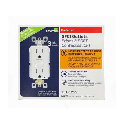 Leviton 15Amp SmartlockPro Slim Tamper Resistant GFCI Duplex Outlet White 3-Pack