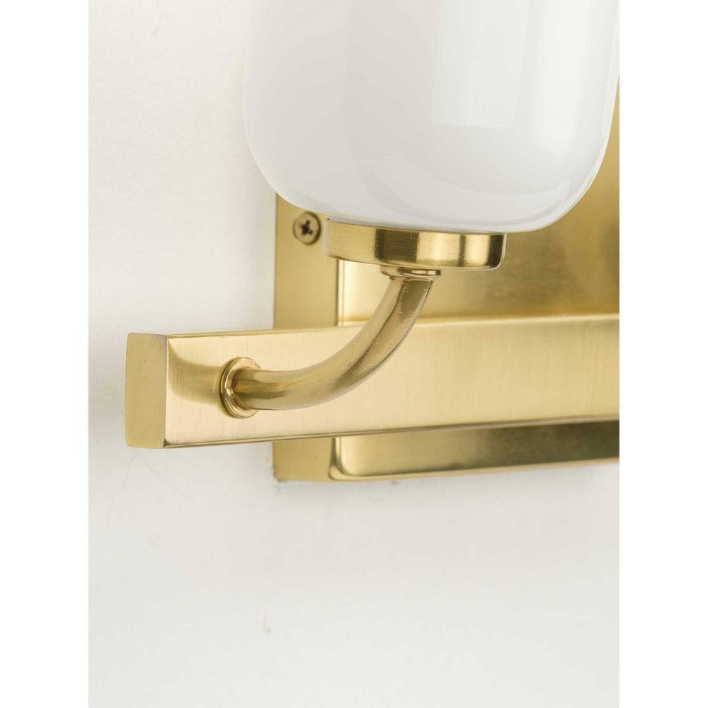 Progress Lighting Moore 2-Light Satin Brass White Opal Glass Vanity Light