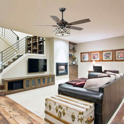 Parrot Uncle Huber 52 in. Indoor Black Crystal Chandelier Ceiling Fan