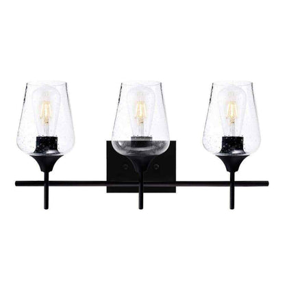 Merra 3-Light Black Bathroom Vanity Light with Seeded Glass Shades