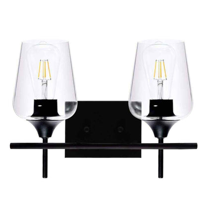 Merra 2-Light Matt Black Vanity Light Bathroom with Clear Glass Shades