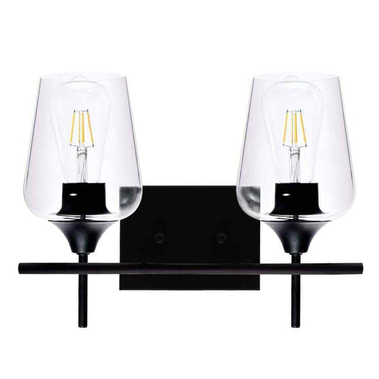Merra 2-Light Matt Black Vanity Light Bathroom with Clear Glass Shades