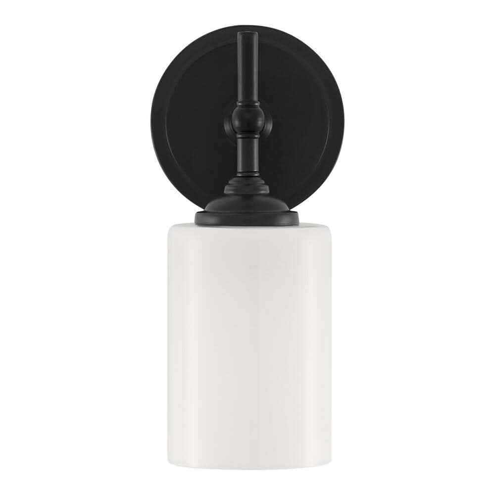 Home Decorators Collection Ayelen 1-Light Black Wall Sconce Opal White Glass