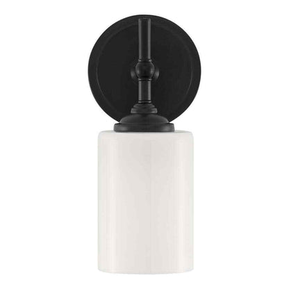 Home Decorators Collection Ayelen 1-Light Black Wall Sconce Opal White Glass