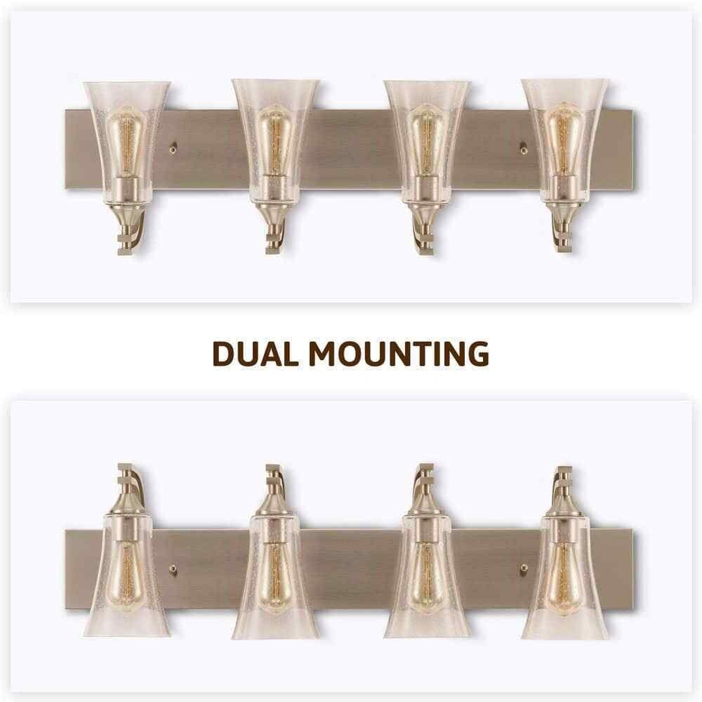 Merra 32 in. 4-Light Nickel Vanity Light with Clear Seeded Glass Shades