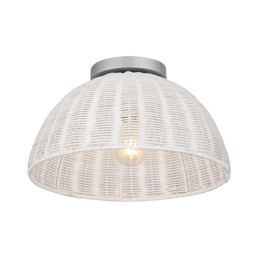 Hampton Bay Highler 13 in. Silver Flush Mount with White Rattan Shade HD5887E5