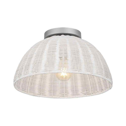 Hampton Bay Highler 13 in. Silver Flush Mount with White Rattan Shade HD5887E5