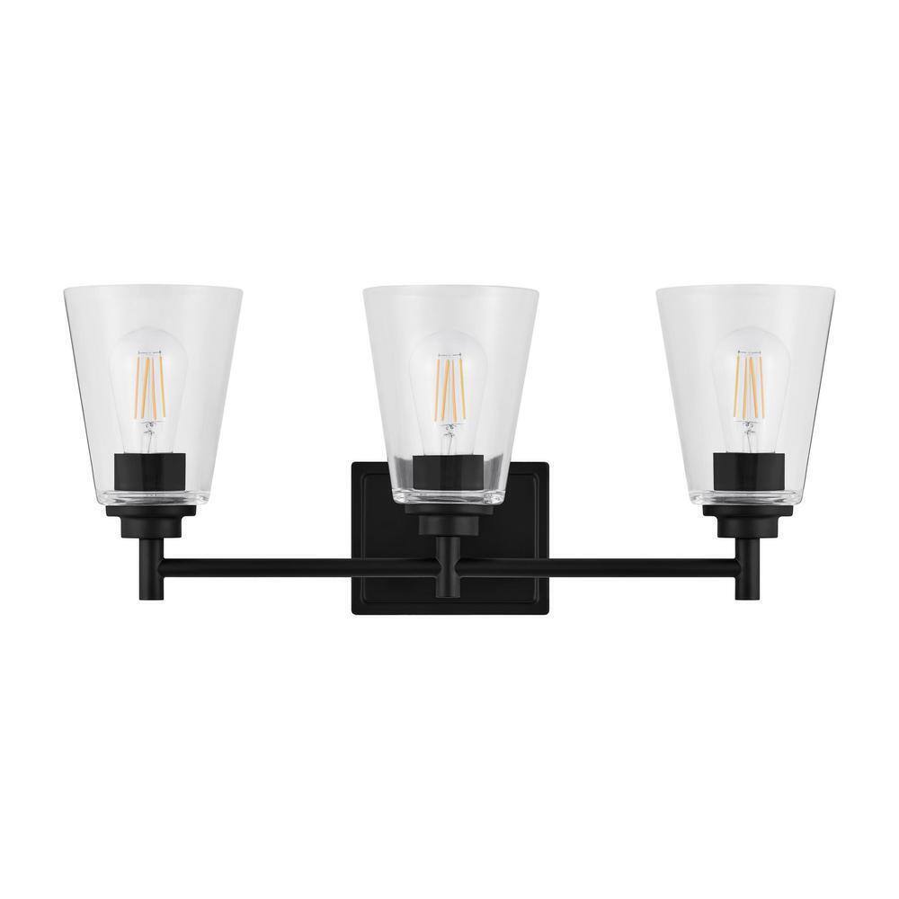 Hampton Bay Wakefield 22 in. 3-light Matte Black Vanity with Clear Glass Shades