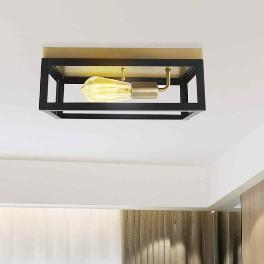 Cedar Hill 13 in. 1-Light Matte Black Metal Square Cage Ceiling Light Fixture