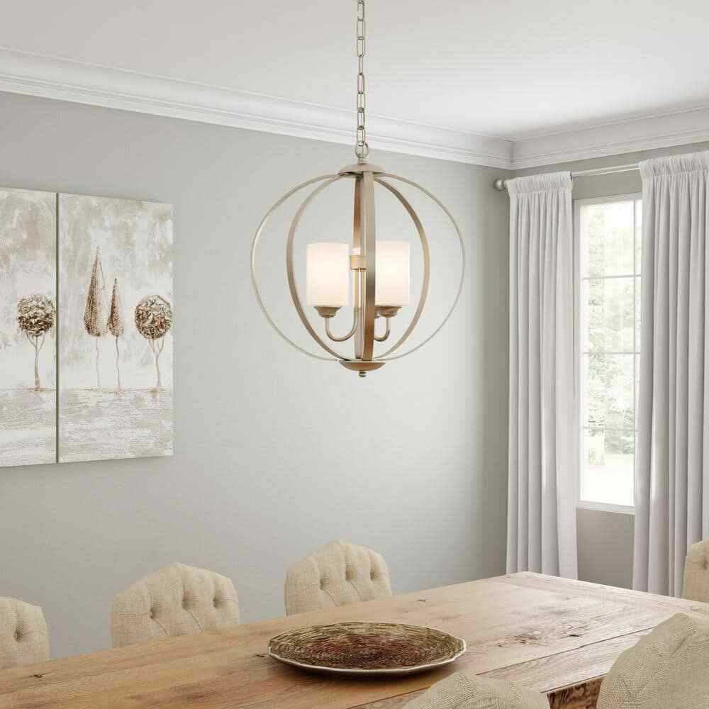 Hampton Bay Findlay 3-Light Brushed Nickel Chandelier w/ Etched White Glass