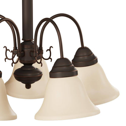 SATCO 5-Light Mahogany Bronze Chandelier w/ Champagne Linen Washed Glass Shade