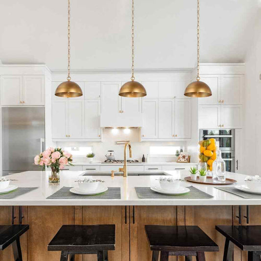 Uolfin Farmhouse Brushed Gold Pendant Kitchen Hanging Pendant Light Fixture