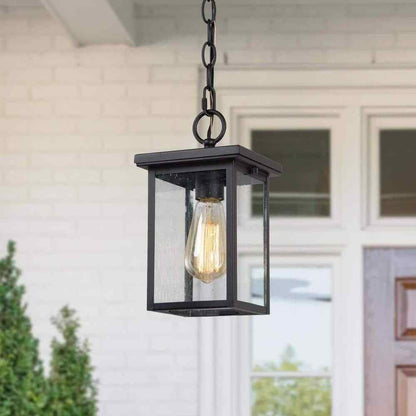 LNC Matte Black Rustic Outdoor Hanging Lantern Square Outdoor Pendant Light
