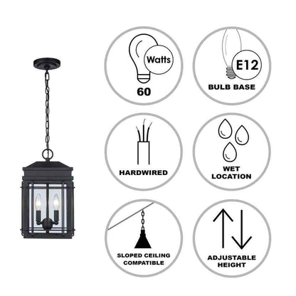 Monteaux Lighting Bel Air 2-Light Black Outdoor Hanging Pendant Light Fixture
