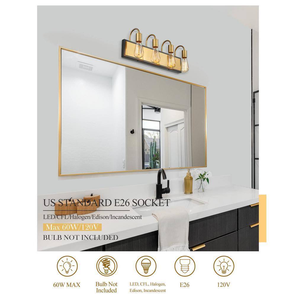 JAZAVA 22.4 in. 4-Light Brushed Gold and Black Vanity Light