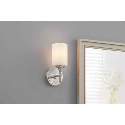 Home Decorators Ayelen 1-Light Brushed Nickel Opal White Glass Wall Sconce
