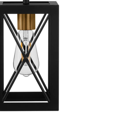 Home Decorators 1-Light Matte Black Mini Pendant Rectangular Cage Hanging Light
