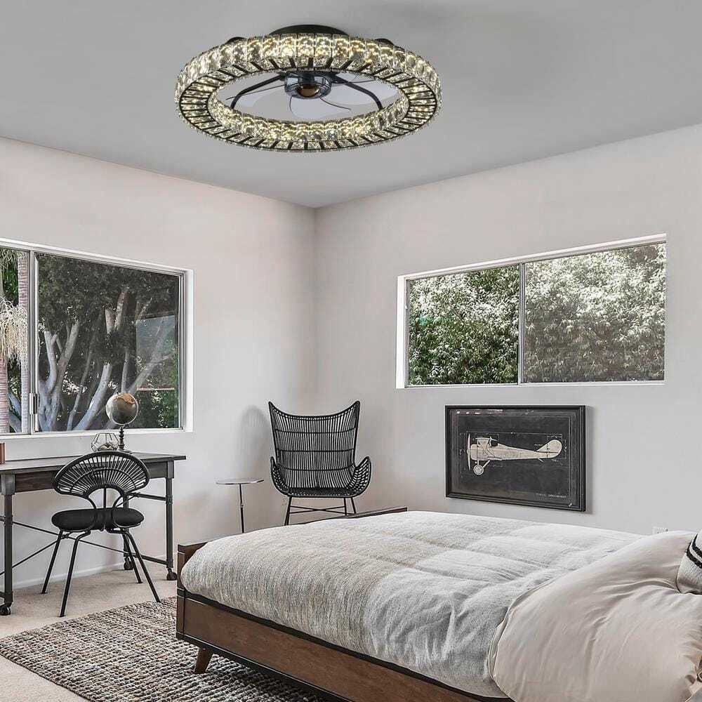 FANNEHONNE 22 in. LED White Crystal Ceiling Fan CA00001103