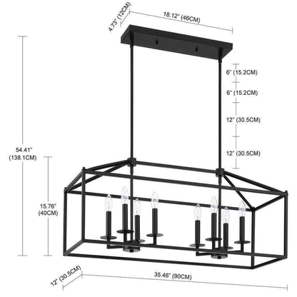 Hukoro Alfa 35 in. 8-Light Modern Linear Chandelier w/ Matte Black Finish