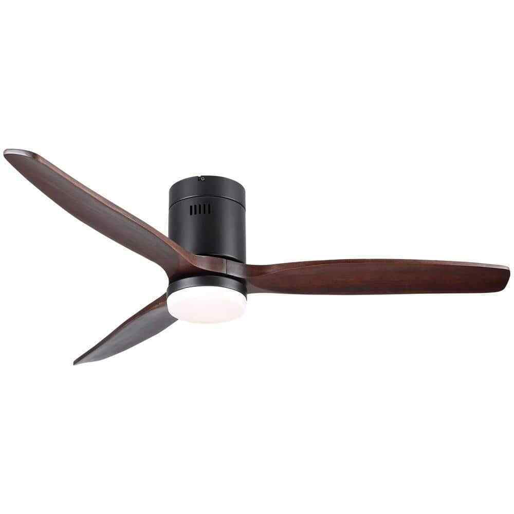 PUDO 52 in 1-LIght Black Integrated LED Indoor Ceiling Fan Lighting w/ Remote