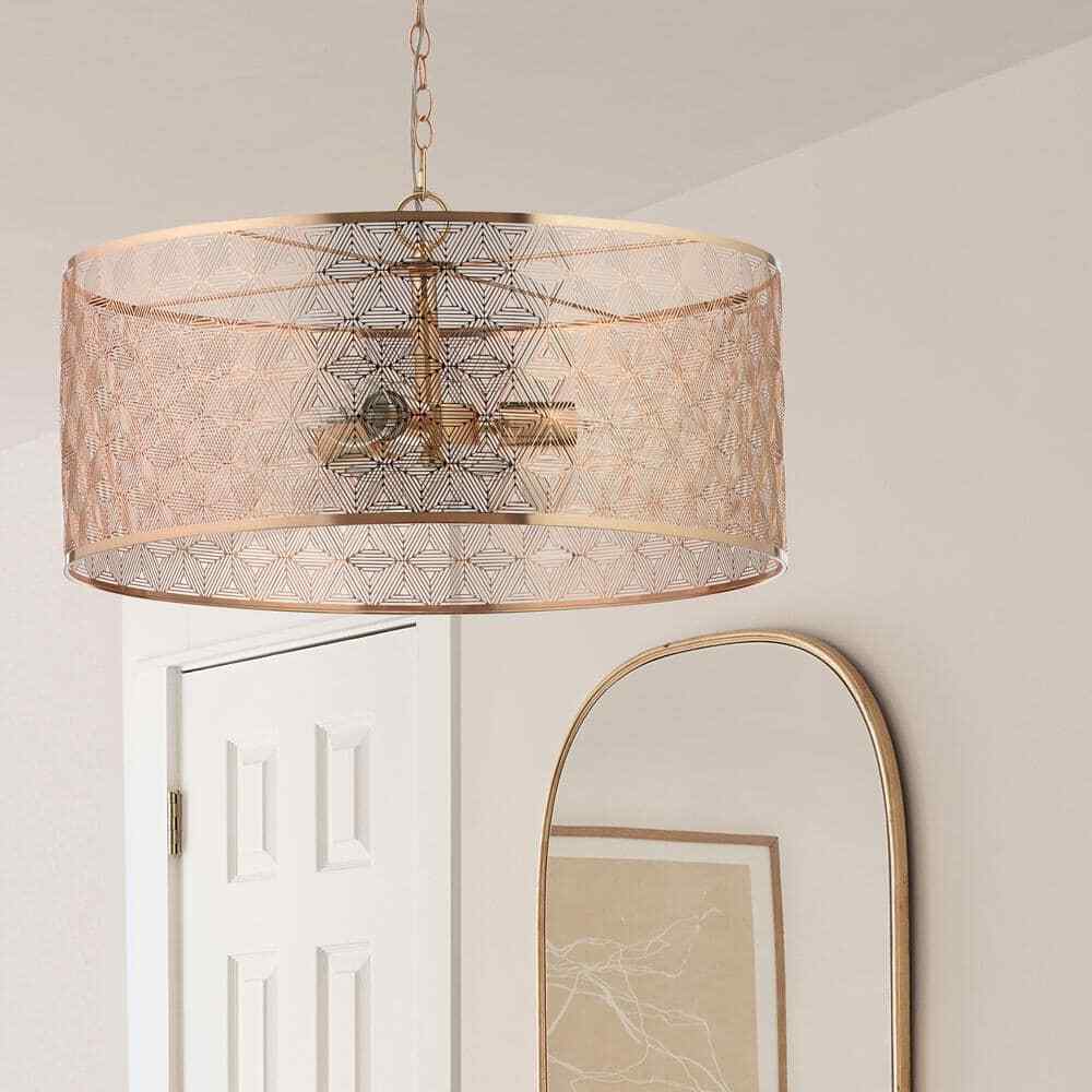 River of Goods Juliet 3-Light Gold Metal Drum-Shade Hanging Chandelier 20299