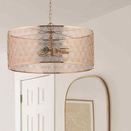River of Goods Juliet 3-Light Gold Metal Drum-Shade Hanging Chandelier 20299