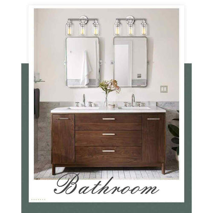 JAZAVA 3-Light Brushed Nickel Bathroom Vanity Light w/ Clear Shade Bathroom