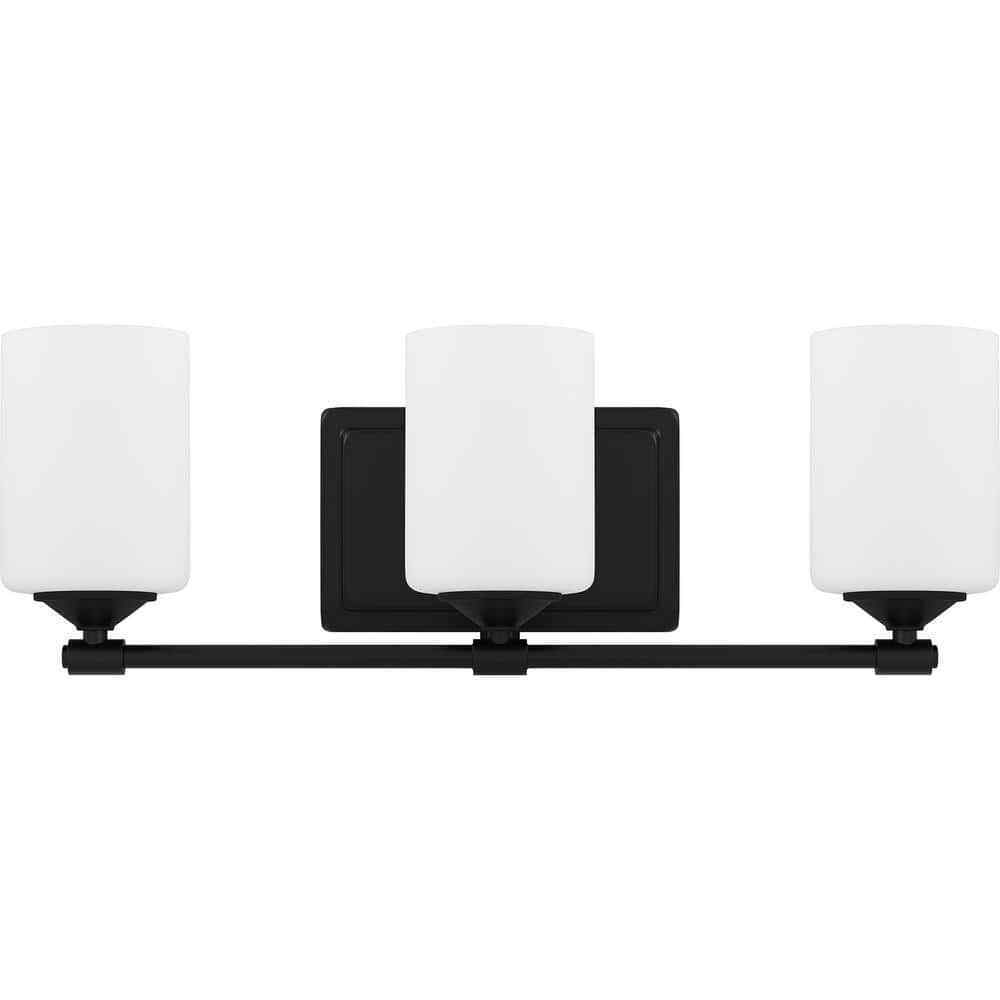 Hampton Bay Darlington Matte Black Vanity Light w/ Frosted Opal Glass Shades