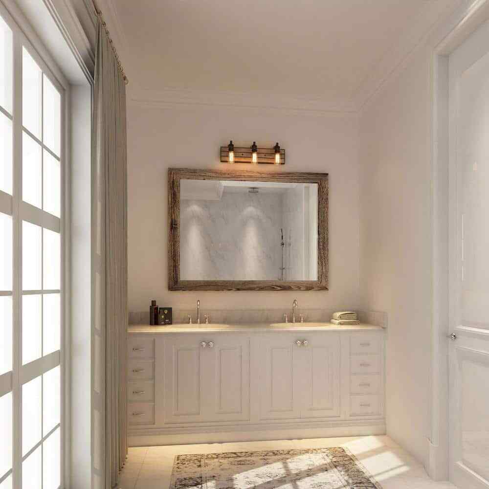 LNC Farmhouse Wood Bathroom Vanity Light 3-Light Rustic Dark Brown Wall Sconce
