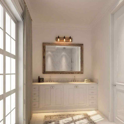 LNC Farmhouse Wood Bathroom Vanity Light 3-Light Rustic Dark Brown Wall Sconce