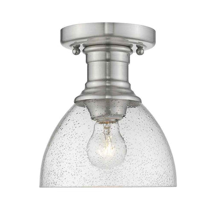 Golden Lighting Hines 1-Light Pewter with Seeded Glass 6.88 in. Semi-Flush-Mount