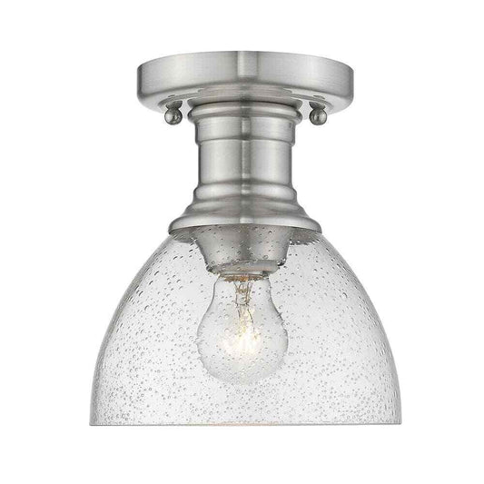 Golden Lighting Hines 1-Light Pewter with Seeded Glass 6.88 in. Semi-Flush-Mount