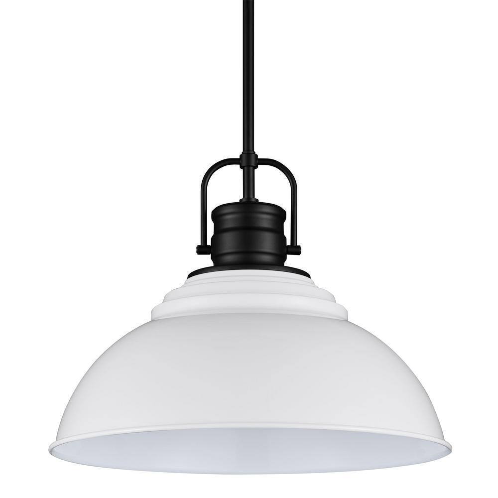 Home Decorators Shelston 16 in. 1-Light Black and White Farmhouse Pendant Light