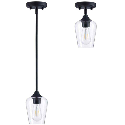 Merra 1-Light Matte Black Pendant Light Glass Goblet Shade HCF-2805-22-BNHD-1
