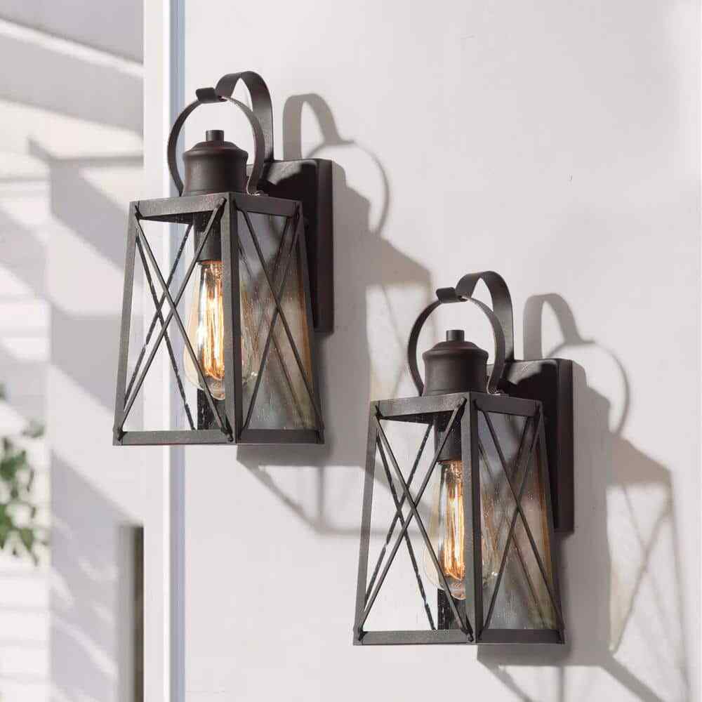 LNC Craftsman 1-Light Rusty Bronze Outdoor Wall Lantern Sconce 2-Pack