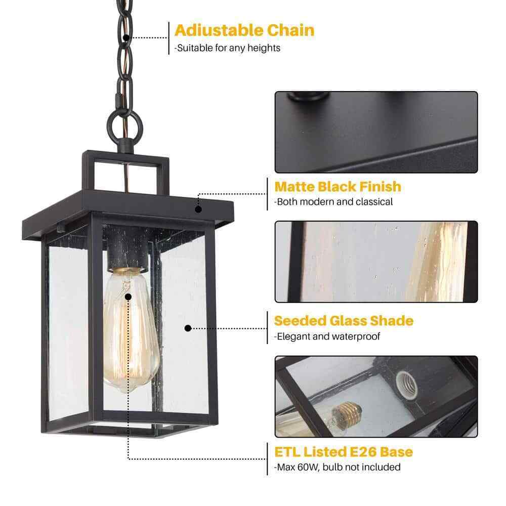 LNC 1-Light Black Square Outdoor Pendant Light Modern Outdoor Hanging Light
