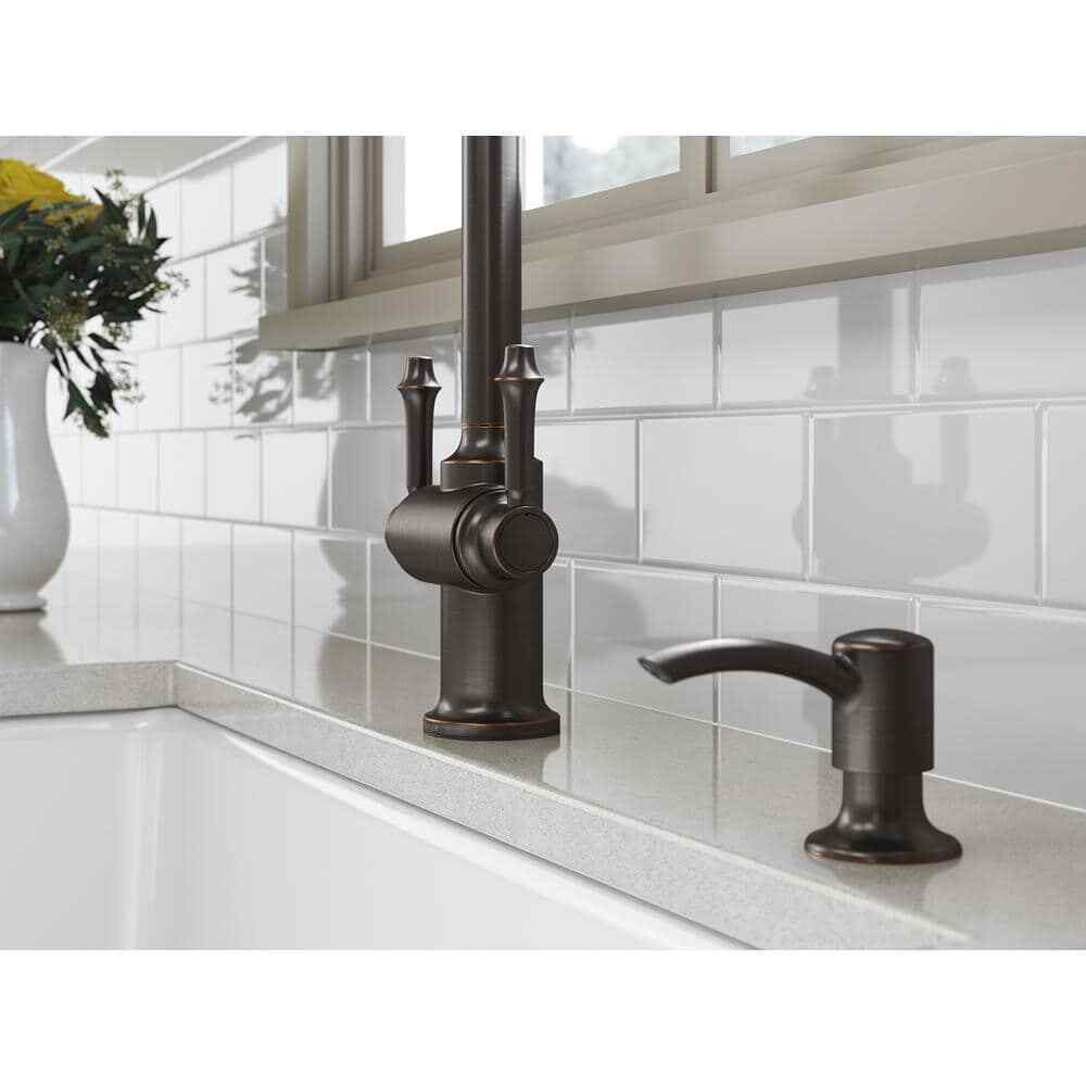 KOHLER Thierry Two Handle Pull-Down Sprayer Kitchen Faucet w/ Soap Dispenser