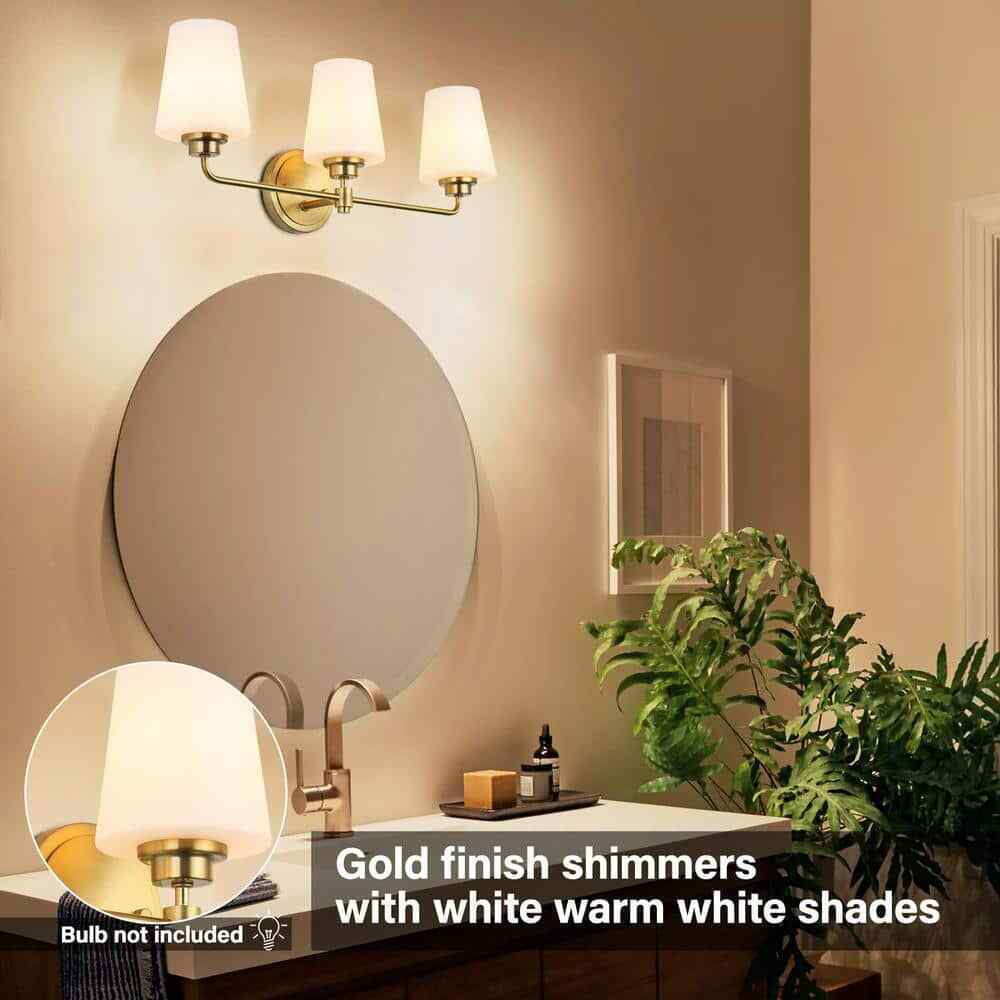 Jushua 22.5 in. W 3-Light White Plus Gold Bathroom Vanity Light with Shade