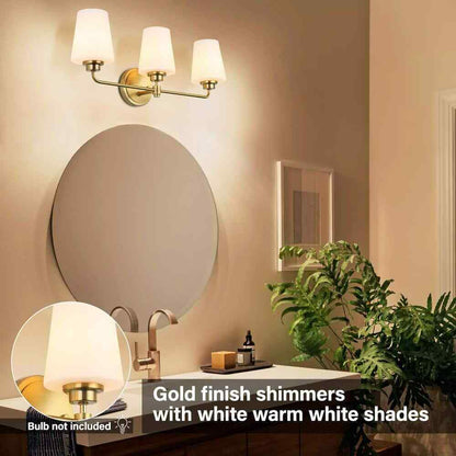 Jushua 22.5 in. W 3-Light White Plus Gold Bathroom Vanity Light with Shade