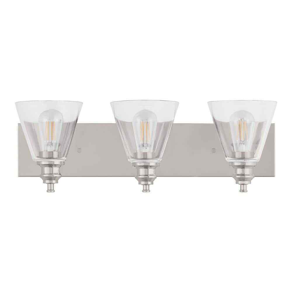 Hampton Bay Manor 24" 3-Light Polished Nickel Industrial Bathroom Vanity Light
