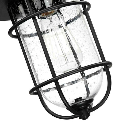 Hukoro Martin 1-Light Black Outdoor Wall Lantern Sconce with Seed Glass Shade