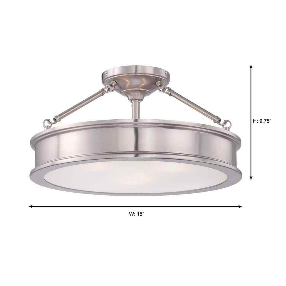 Home Decorators Grafton 3-Light Brushed Nickel Semi Flush Mount Ceiling Light